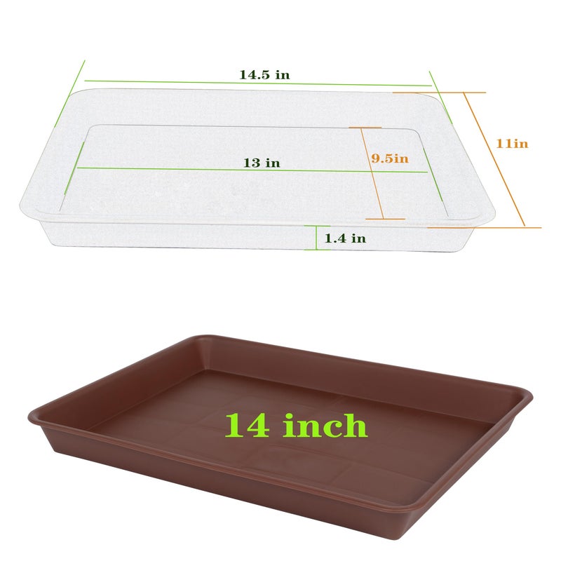 VUWEZ Rectangle Plant Tray  Plant Drip Tray  Plant Pot Saucers  Plant Germination Trays  Plant Saucers  14.5'' x 11'' x 1.5'' (2 pack)  Chocolate - Image 2
